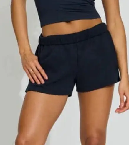 Garage  Women's Navy Blue soft terry high rise 80’s Shorts with pockets thumbnail 1