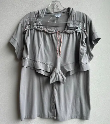 Eberjay Eberjey Gray Floral Trim Button Down Short Sleeve Pajama Set Size Small? Medium? - Image 1