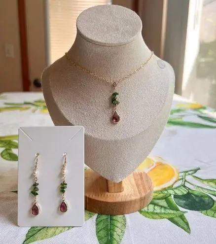 Jewelry Set Green Tourmaline Garnet Pearl Boho Bohemian Minimalist Casual Gift