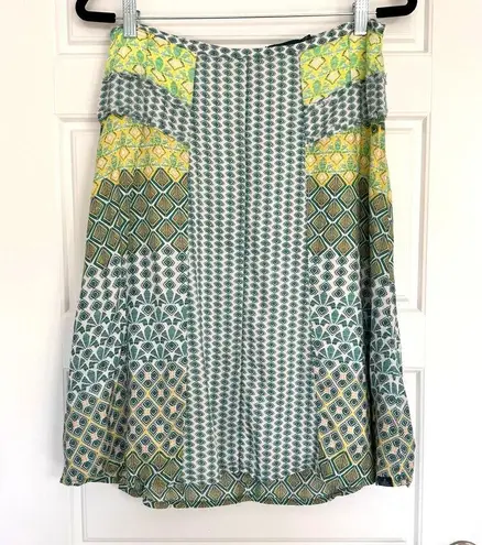 prAna Dragonfly Geo Isadora Skirt | Green/Yellow, Size 4