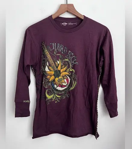 Hard Rock Cafe  purple tee shirt long sleeve guitar print contrast stitch y2k M
