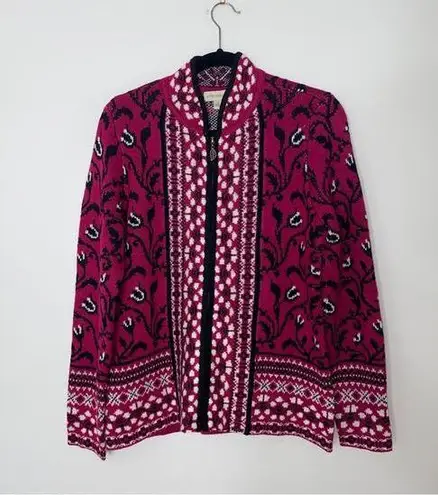 appleseed's Cottagecore Grandmacore Pink Floral Zipper Wool-blend Sweater Small