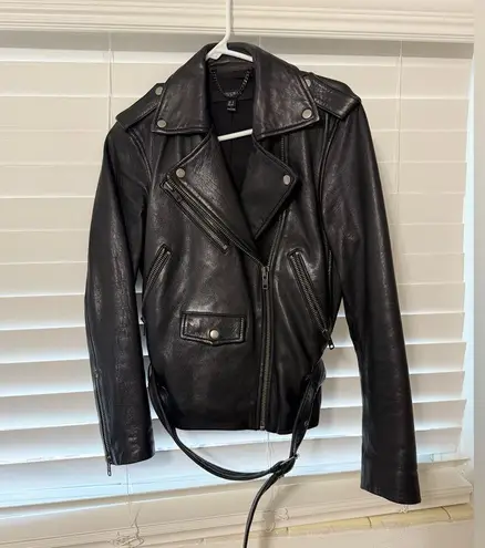 Muubaa Emilia Boxy Fit Black Genuine Sheep Leather Biker Moto Jacket UK6/US2 Size 2