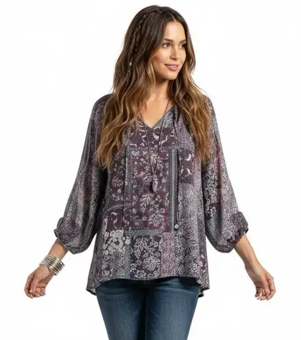 Como vintage Patchwork Floral Peasant Blouse Womens XL Purple Boho Hippie Gypsy