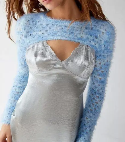 Urban Outfitters UO Whitney Fuzzy Shrug Sweater S Blue NWT