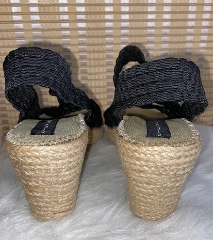 Steven By Steve Madden Natural Comfort Fabric Wedge Sandals Black Size 7