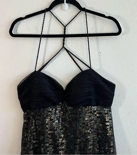 Dave and Johnny by Laura Ryner Dress Black Sequin Skirt Exposed Back Sz 11/12 EUC