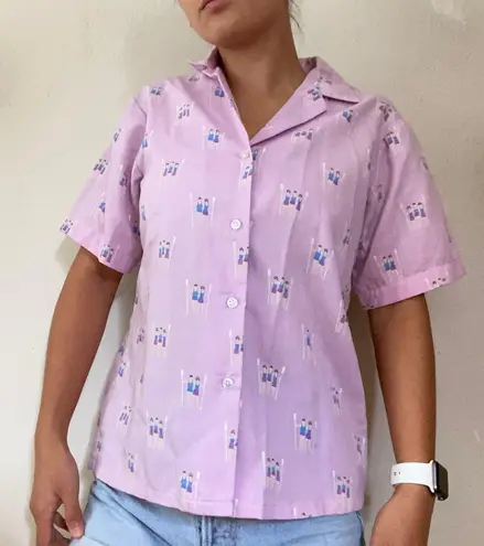 Vintage Cheryl Tiegs Pastel Purple Printed Button Down Shirt Size 6
