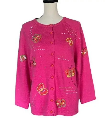 heirloom collectibles VTG. 2001 Embroidered Butterfly Sweater Cardigan. Sz. M