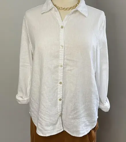 Orvis  White Linen Blend Button Down Shirt Size L