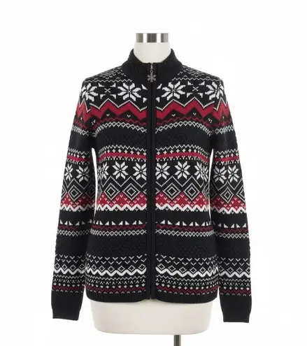Breckenridge Cardigan M Petite Fair Isle Snowflake Black Red Zip Up Sweater