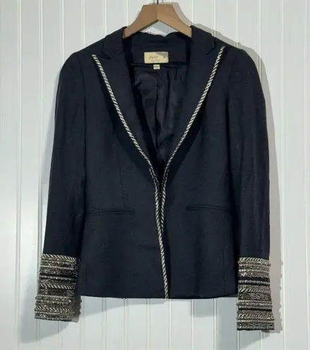 Elizabeth and James Black Wool Blazer 2 Officecore Luxe Embellished Cuffs Trim