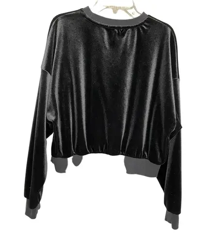 Aself Velvet Crane Embroidered Crop Sweater Women's Size S Asian Inspired Black