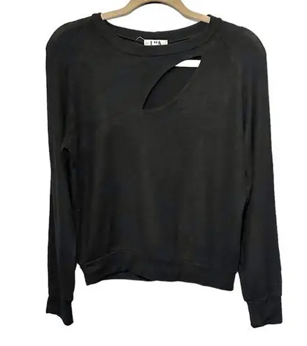 LNA Women's Sz S Black Knit Long Sleeve Laser Cut-Out Sweater Soft Made In USA