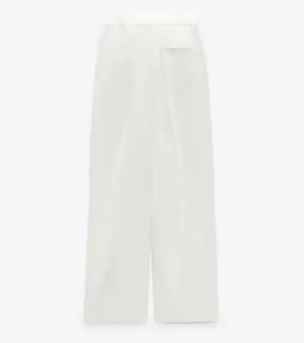 ZARA NWT  WOMEN NEW WIDE LEG PANTS WITH DARTS High-waisted OYSTER WHITE 3069/566. Size Medium