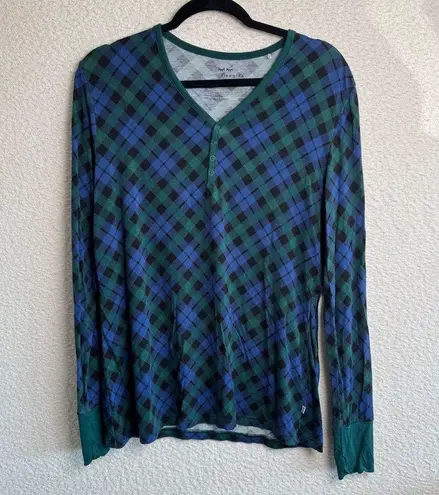 Little Sleepies Bamboo Women’s Navy Green Tartan Plaid Pajama Top Size Small