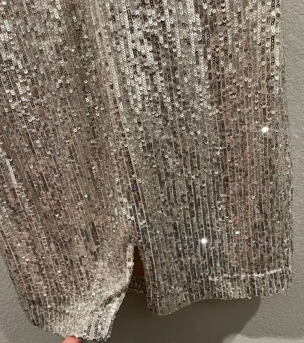 Eliza J Sequined Flutter-Sleeve Mock Neck Cocktail Dress