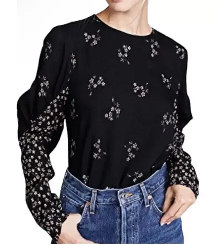 Tibi Lila Floral Florence Top Black Daisy Print Size 6 Crepe
