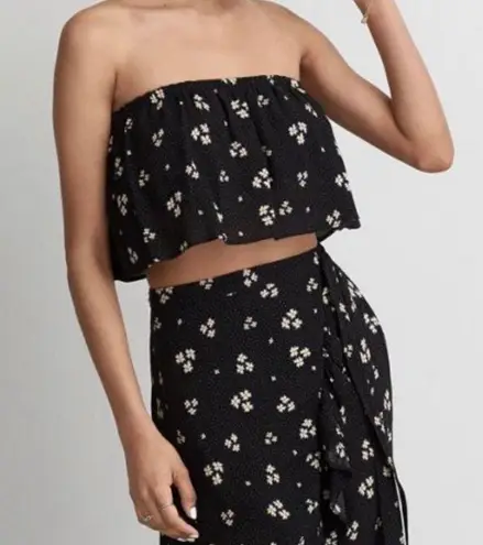 American Eagle AE Black Floral Mix & Match 2 Piece Maxi Skirt + Strapless Tube Top