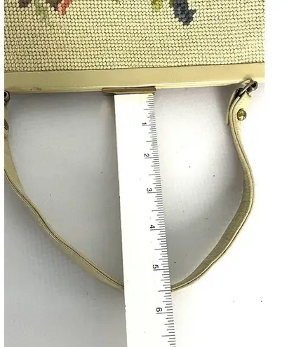 Vintage 50's Needlepoint Floral Purse Handbag Pockets Coin Purse Beige