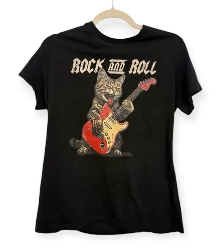 Funny Rock & Roll Cat Tee M Vintage Grunge Graphic Band T Shirt Retro Style Black Size M