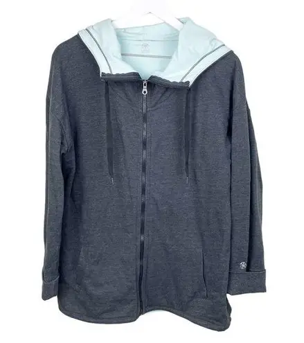 Gaiam  Yoga Full Zip Hooded Sweatshirt Dark Grey Mint Blue Women's Size XL