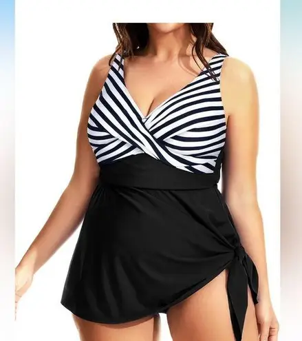 Daci One Piece Tummy Control Bathing Suit skirted skirt swim swimsuit 12W Black Size undefined