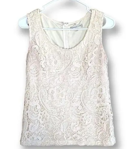 Patrizia Luca Top Cream Crochet Flower Detail Lace Sleeveless Scoopneck Tank