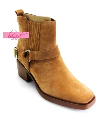 Sam Edelman Bellamie Harness Booties Camel Leather Suede Tan Edgy Ankle Boots 7