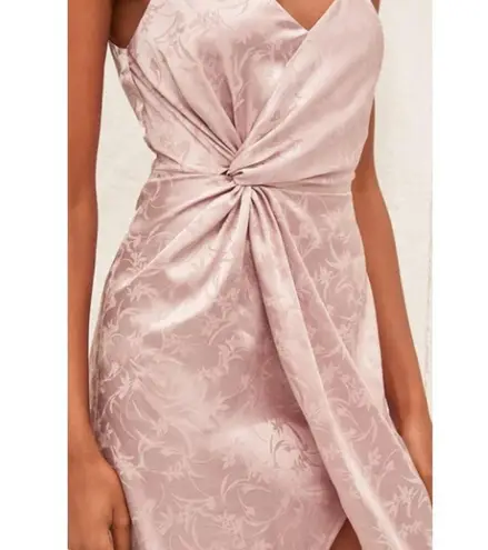 Lulus Dress Womens Small Classy Moments Mini Blush Satin Jacquard Twist Front Pink
