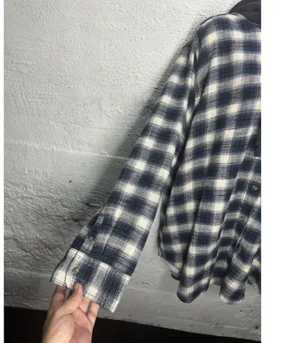 American Eagle Flannel Button Up Shirt Women's XL Hooded Plaid Blue! Blue
