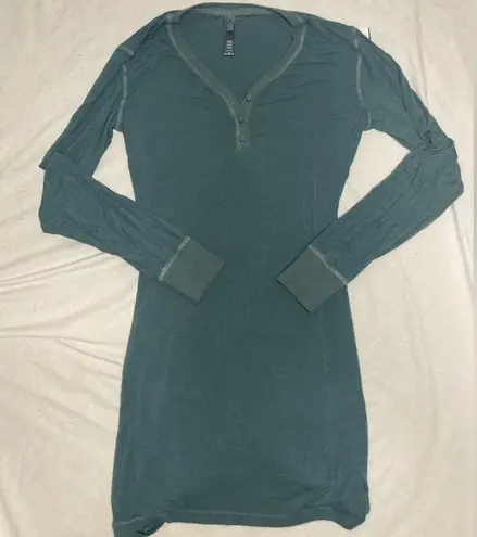 SKIMS Stretch Cotton Rib Long Sleeve Henley Dress Size Medium Green