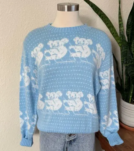 Vintage Castle Square Koala Bear Sweater Light Blue pastel Knit Animal Graphic M Size M