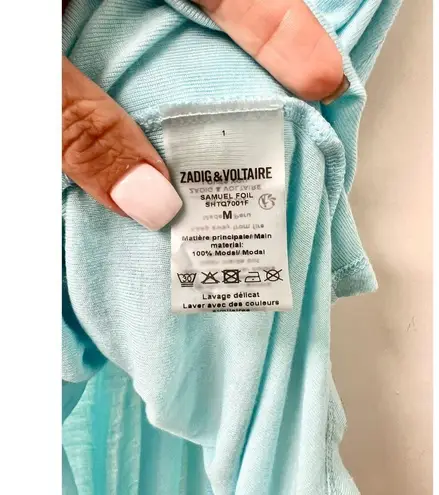 Zadig & Voltaire Samuel Foil-Trimmed Racerback Tank Top Lagoon Blue Silver Med