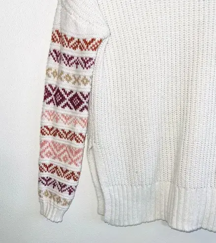 Maurice's  White Fair Isle Sleeve Mock Neck Oversized Tunic Sweater