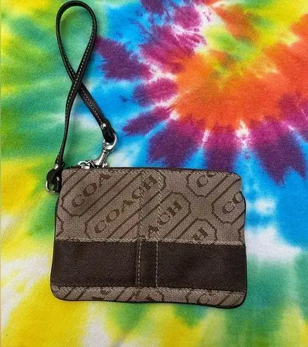 Coach 💜 Signature Stripe Lozenge Wristlet in Brown and Tan Fabric - Image 1