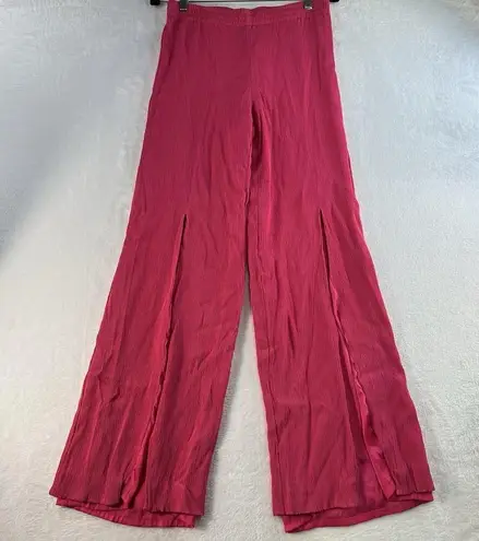 Trina Turk  Sz S Genie Bright Pink Front Slit Lounge Pants Gauze Beachy Vacation