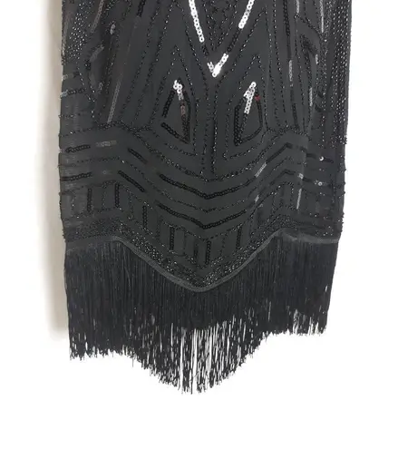 Women's Hand Made Black Beaded Sequined Retro Dress