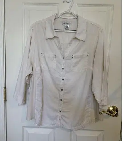 C.D. Daniels Linen Blend White 3/4 Sleeve Top Size 1X Beachy Cover Up Vacation