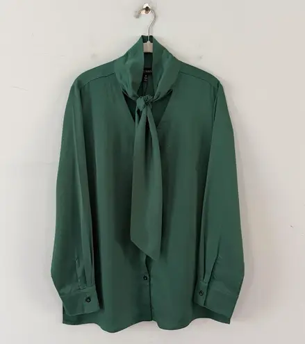 Ming Wang NWT Button Down Emerald Green Tie Long Sleeve Blouse
