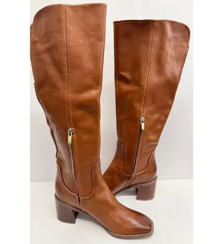 Naturalizer 27 EDIT Knee High Boots Size 6 Brown Leather Square Toe Block Heel