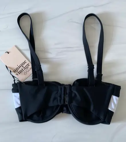 Unique Vintage Swim Black and White Bikini Top- Size XS- NWT