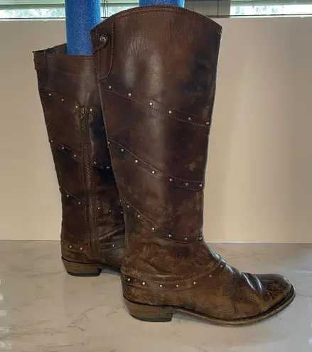 Liberty Black Tall Brown Leather Boots Size 7.5 Distressed Studded LB 711310