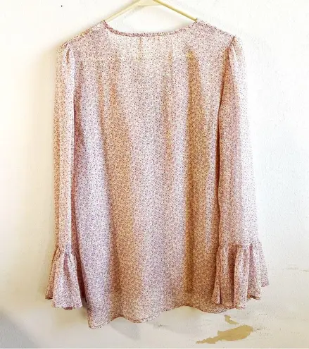 Altar'd State Altar’d State Blouse Floral Print Sheer Lace Up Long Ruffle Sleeve Top Sz S EUC