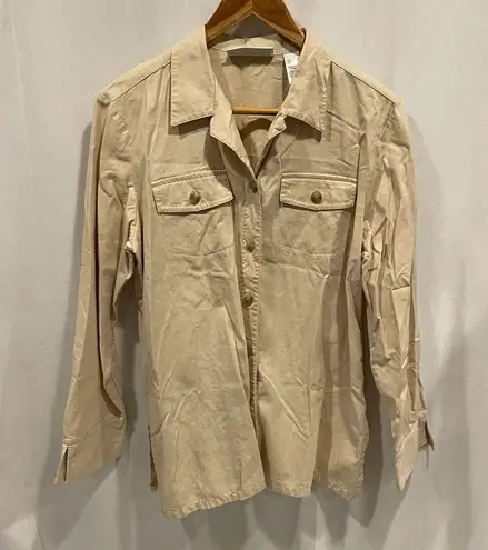 Villager Vintage 90’s tan safari button front shacket pockets twill