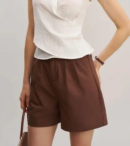 Rihoas Brown Elastic Waist Pocket Shorts