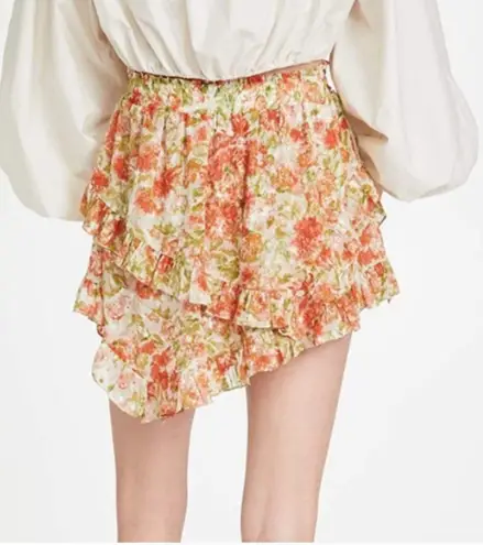 MISA Los Angeles Palma Mini Skirt, Valencia Floral Red & Green | Size M
