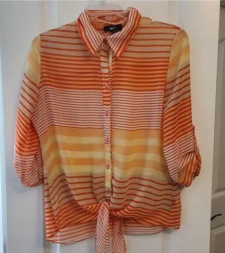 BCX Tie Front Sheer Button Down Blouse