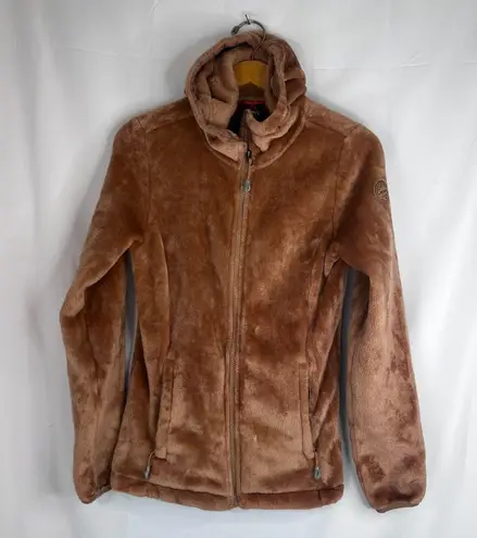 Gerry Brown Fuzzy Hooded Full Zip Sweater Jacket Zip Pockets Size Small