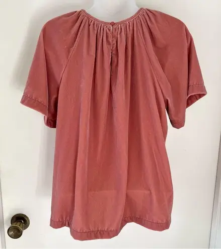 Old Navy  M Pink Velvet Short Sleeve Top Career Holiday Shirred Crew Neck